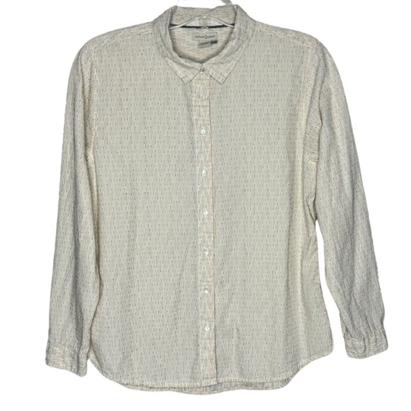 Carbon 2 Cobalt Shirt Mens Large Cream Multi Arrow Print Button Up Office Preppy - Picture 1 of 8